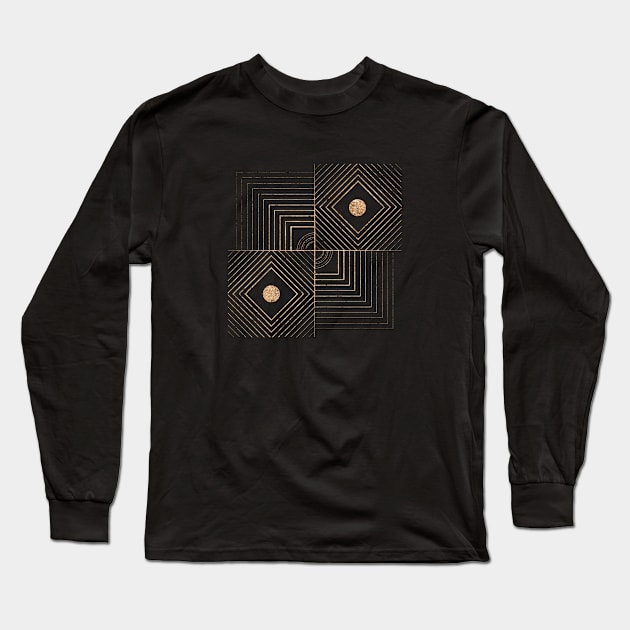 Gold Geometric Glyph Mandala 24 Long Sleeve T-Shirt by Holy Rock Design